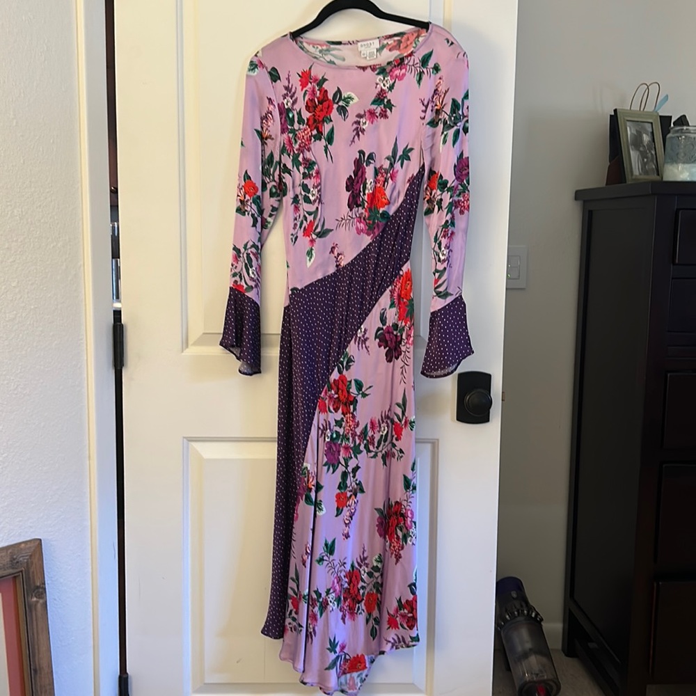 GHOST brand floral silk purple dress